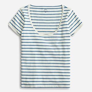J. Crew 90's Crop Organic Slub Cotton Scoopneck Tee in Blue/White Stripe | Small